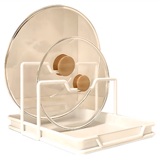 多功能立式雙層鍋蓋放置架 PS鐵材質 19x15.8x13cm 黑色/白色, 1個