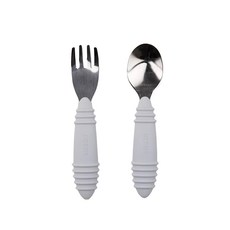 BUMKiNS 不鏽鋼湯叉組, 18個月以上適用, 100%矽膠手柄, 湯匙 + 叉子, 灰色, 1組