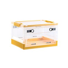 德利生活 摺疊側開收納箱, 黃色, 1入