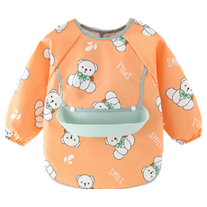 JAR 嚴選 兒童長袖可拆式圍兜 - 白熊橘色, 均碼