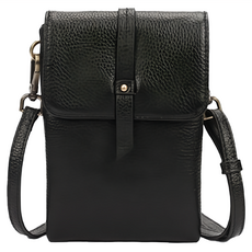 真皮女士雙層肩揹手機包小包女包 LB982 材質:頭層牛皮/內裡起絨 內裏:滌綸布/ 聚酯纖維 長13 × 高19.5 × 厚4cm, 黑色