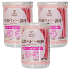 西松屋 Smart Angel 超細紙軸嬰兒棉棒 抗菌, 200支, 3盒
