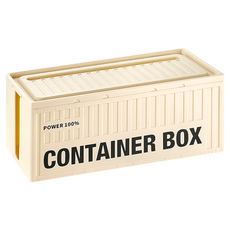 Mega 桌面貨櫃工業風電線收納盒，HIPS材質，32x14x13公分，奶油色, 1個