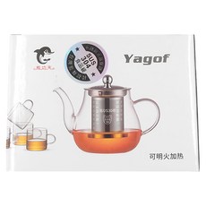 Yagof 明火茶水分離泡茶壺 750ml 不鏽鋼濾網 耐熱玻璃, 1個, 透明