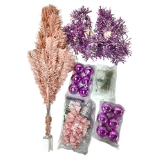 摩達客 台灣製 豪華版粉紅色聖誕樹 + 銀紫色系配件 + 50燈LED暖白光燈串 USB電池盒兩用充電, YS-CT03603, 90cm