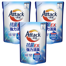 Attack 一匙靈 台灣公司貨 抗菌EX洗衣精 強力消臭 補充包, 1.5kg, 3包