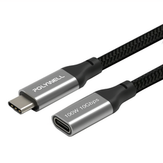 POLYWELL 寶利威爾 USB Type-C延長線 100W 10Gbps 公對母 可充電 可傳輸 編織線 PW15-W45-A351, 1條, 50cm