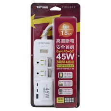 TATUNG 大同 氮化鎵智能延長線 5孔 ENO-K108P45LC-A8, 1.8m, 1條, 白色