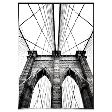 紐約布魯克林大橋 黑白攝影藝術畫 搭配畫框, 黑色