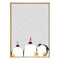 菠蘿選畫所 醉醺醺的企鵝三兄弟 40 x 30cm 木框, 木色