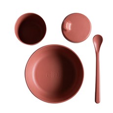 Cink 幼兒餐具組 (含碗、湯匙、水杯、杯蓋), 適用年齡：6個月以上, 材質：竹纖維、..., 磚紅色, 碗13.5 x 5cm + 水杯7 x 7.5cm + 鴨嘴杯蓋7 x 4.5cm + 餵食湯匙17 x 2.5cm, 1組