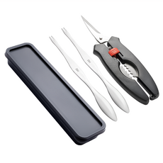 PUSH! 餐具用品 吃螃蟹 大閘蟹工具 豪華版3件組, 蟹針(17cm) + 蟹夾(16cm) + 螃蟹鉗(17.8 x 4.6cm), D247, 1組