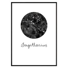 射手座 Sagittarius 星座圖掛畫, 黑色