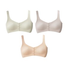 香草甜心 前開式涼感無痕親膚萊卡無鋼圈背心哺乳內衣3件組 - 彈性佳，久穿不變形, M, 米色 + 灰紫色 + 橘粉色