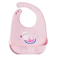 ONEDER 旺達棉品 嬰兒防水圍兜 食品級矽膠 六段調節 立體兜槽 防髒, 兔子, 1個