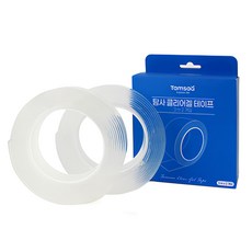 Tamsaa 透明膠帶 3mx2入組, 透明超強力萬用矽膠雙面膠帶, 韓國製造, 可重複使用, 不留殘膠, 透明, 1盒