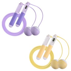 LEADER X 高階智能計數跳繩組 有線無線雙用 快速燃脂減肥 附收納袋, 手柄19 x 3cm + 無線球直徑6.5cm + 有線繩280 x 0.2cm, 紫色 + 黃色, 2組