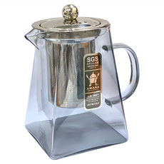 AWANA 艾薇兒 玻璃方型泡茶壺 13 x 8.5 x 11.5cm 250g, 透黑色, 550ml, 1個