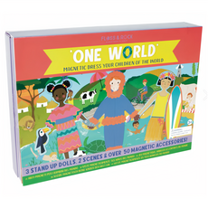 FLOSS&ROCK 磁性角色扮演 世界兒童, 3個立體玩偶, 2個場景, 超過50個磁性配件, 3歲以上, 1盒