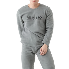 MI MI LEO 保暖刷毛居家LOGO休閒服, 淺灰色