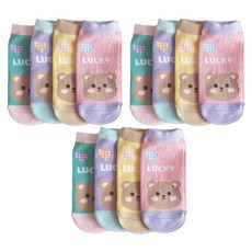 JY SOCKS 靴下屋 直版童襪12雙, 台灣製造, 襪底有止滑顆粒, 7~12歲 19~23cm, 愛心熊