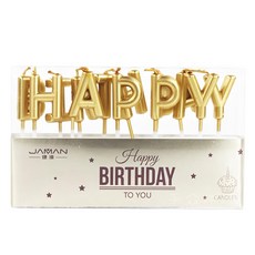 JAMAN Happy Birthday 生日蠟燭套裝, 蠟燭長度約2.8公分, 燃燒時間約5分鐘, 1組, 金色
