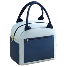 E.City 手提輕巧拼色方糖款保溫便當包，防潑水加密牛津布，珍珠棉鋁膜內層, 20 x 23 x 14cm, 藍色, 1個