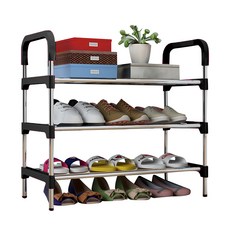 德利生活 不鏽鋼鞋架 3層, 黑色, 1個