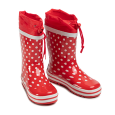 Playshoes 兒童款 天然橡膠中筒束口式雨鞋 波點, 紅色, 26/27