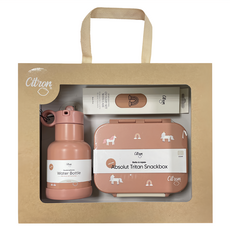 Citron 小檸檬 經典餐具禮盒, 點心盒 + 矽膠提把保溫瓶 + 兒童餐具, 彩虹獨角獸, 1套