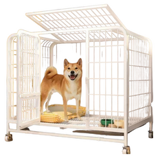 方管加粗室內寵物狗籠 適合泰迪等12公斤內寵物 底部帶滑輪 結實穩固, 61 x 45 x 58cm, 白色, 1個