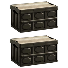 小麥購物 木蓋收納箱 37.5 x 25 x 21cm 882g 18L, 經典黑, 2個