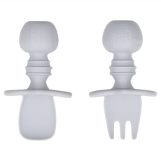 BUMKiNs 白金矽膠湯叉組, 100%食品級矽膠, 6個月以上適用, 湯匙 + 叉子, 灰色, 1組