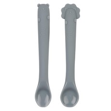 INUIBEBE 寶寶學習湯匙2件組, 藍灰色, 1組