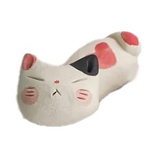 日本 美濃燒 粗陶 貓咪筷架 長度約4cm, 三花, 1個