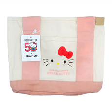Kiiwi O Hello Kitty 多隔層厚磅帆布托特包 大陸製, 大臉粉白, 21.5 x 16 x 21.5cm