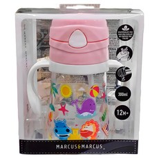 MARCUS&MARCUS 動物樂園Tritan幼兒吸管杯, 300ml, 12個月以上, 粉色, 1個