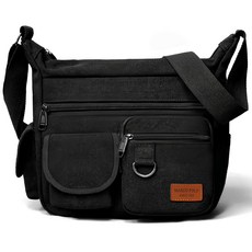 Marcopolo 口袋帆布斜背包 MP4036, 黑色