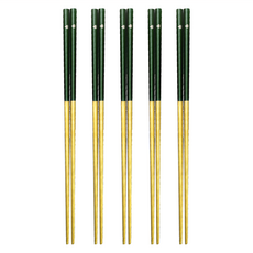 BEROSO 倍麗森 316不鏽鋼方筷子/露營餐具, 霧綠金, 5雙筷子, 5雙