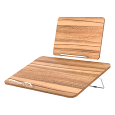 Ermutek 二木科技 多功能雙層木質質感可折疊閱讀架, 適用於書籍/平板/筆電, 書夾拉伸尺寸: 270-417mm (A6-A4大小書籍), 原木色, 600 x 360 mm