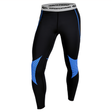 SUPERFEATURING 專業跑步三鐵Hicolor運動壓縮緊身褲 藍線