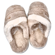 Lego life 雙色毛絨EVA厚底防滑保暖男女室內拖鞋, 36~37, 卡其色