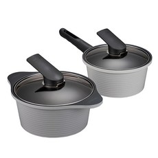 HAPPYCALL Arbor系列 鍋具2件組, 單柄鍋(18cm) + 雙耳鍋(20cm) + 隔熱套, 1組, 混色, 單柄鍋(18cm) + 雙耳鍋(20cm) + 隔熱套, 1組