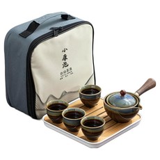 小康泡 360度旅行包茶具組 一壺四杯 + 收納包 陶瓷材質, 雲境窯變, 1組