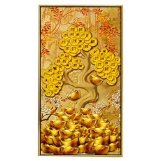 財神小舖 開運風水畫, 招財樹設計, 防潑水材質, 精工畫框, 附穩固掛勾, 財富滿盈, 38 x 68cm