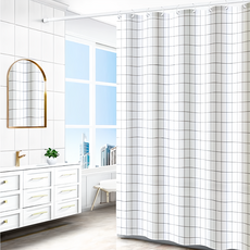 加厚防水浴簾套裝，PVEA塑膠和ABS材質，多種款式可選, 180 x 200cm, 日式白格, 1組