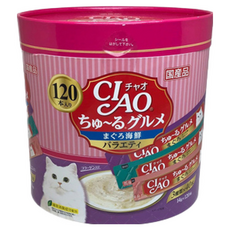 INABA CIAO 啾嚕 燒肉泥桶 鮪魚+海鮮綜合 含3種口味 條狀包裝方便餵食 綠茶除臭成分, 鮪魚海鮮綜合, 1.68kg, 1桶