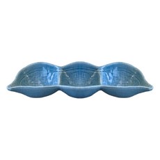 Minoya 美濃燒 佐和陶瓷 三格皿 - 藍釉布紋, 日本製造, 20.5公分長, 1個