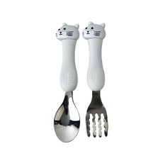 兒童304不鏽鋼可愛卡通餐具組 - 灰色小貓咪, 湯匙 + 叉子 + 盒子, 1組