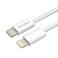 POLYWELL 寶利威爾 Type-C To Lightning PD編織快充線 3A PW15-W45-M921, 20cm, 灰白色, 1條